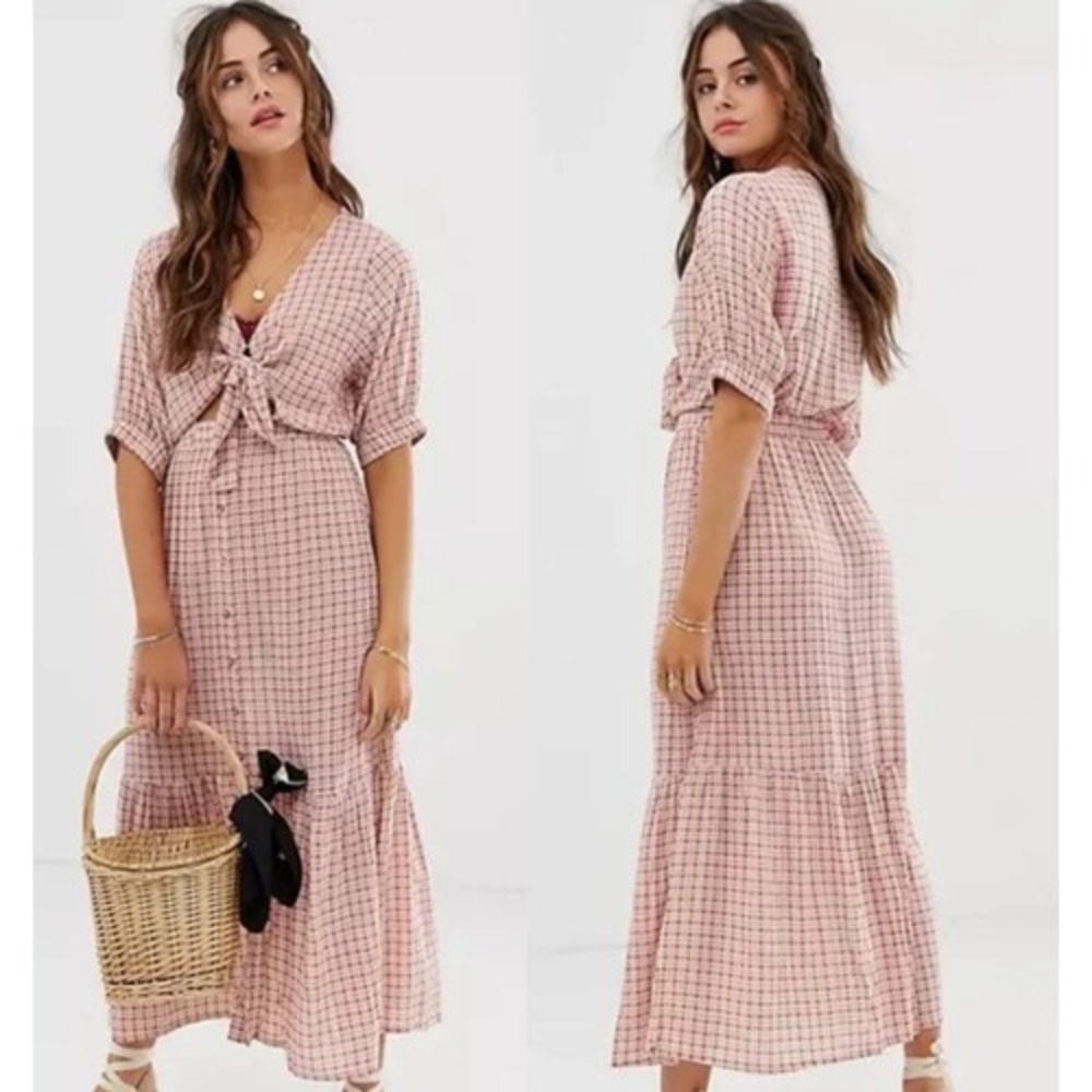 Faithful the Brand Revolve Maple Pink Plaid Cut Out Midi Dress‎ 2